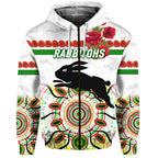 South Sydney Rabbitohs ANZAC 2022 Zip Up And Pullover Hoodie Indigenous Vibes - White LT8
