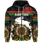 (Custom Personalised) South Sydney Rabbitohs ANZAC 2022 Zip Up And Pullover Hoodie Indigenous Vibes - Black LT8