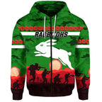 (Custom Personalised) South Sydney Rabbitohs ANZAC 2022 Zip Up And Pullover Hoodie Simple Style - Green LT8
