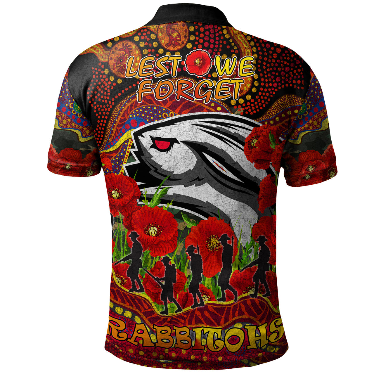 rabbitohs-rugby-aboriginal-anzac-day-custom-polo-shirt-lest-we-forget-rabbitohs-with-poppy-flower