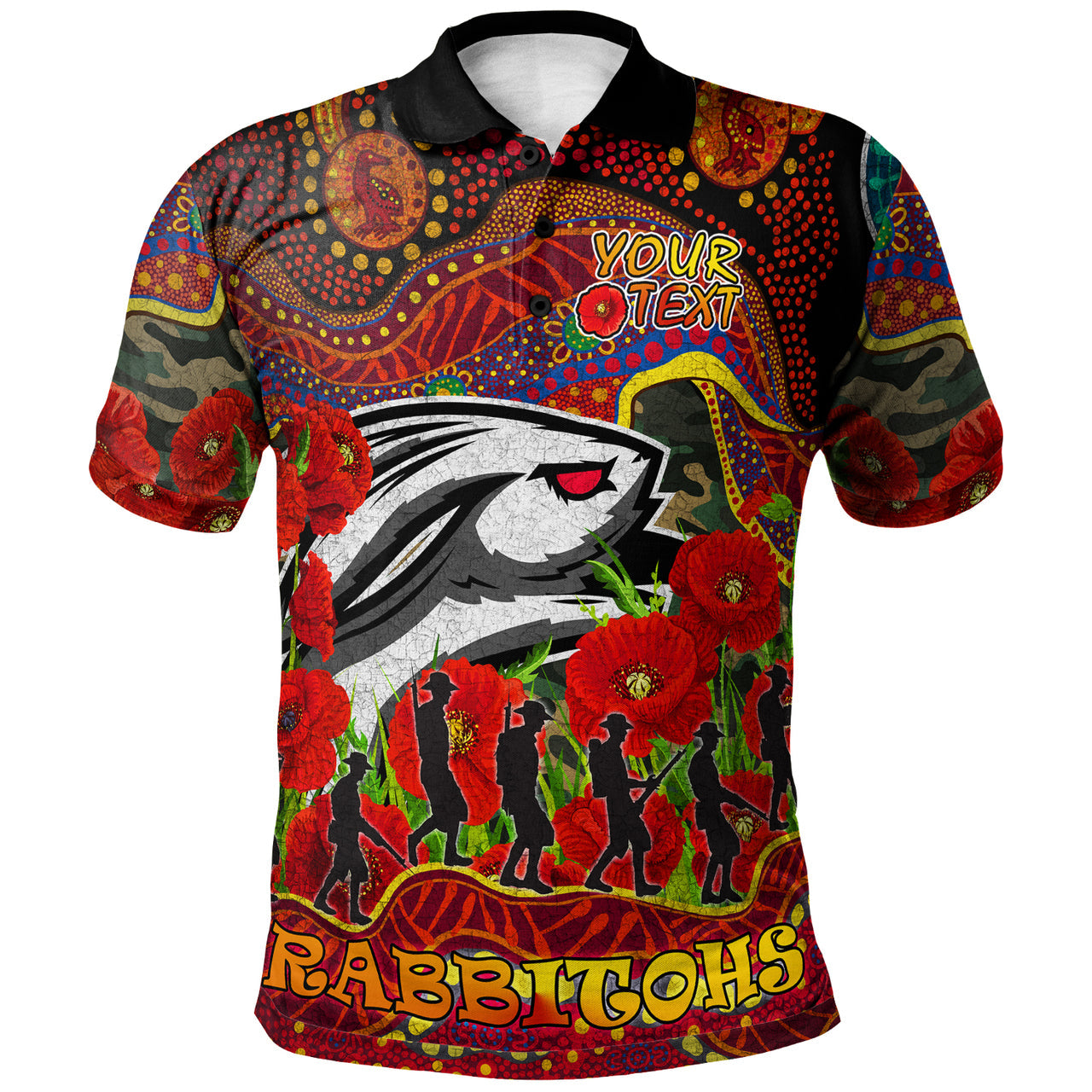 rabbitohs-rugby-aboriginal-anzac-day-custom-polo-shirt-lest-we-forget-rabbitohs-with-poppy-flower