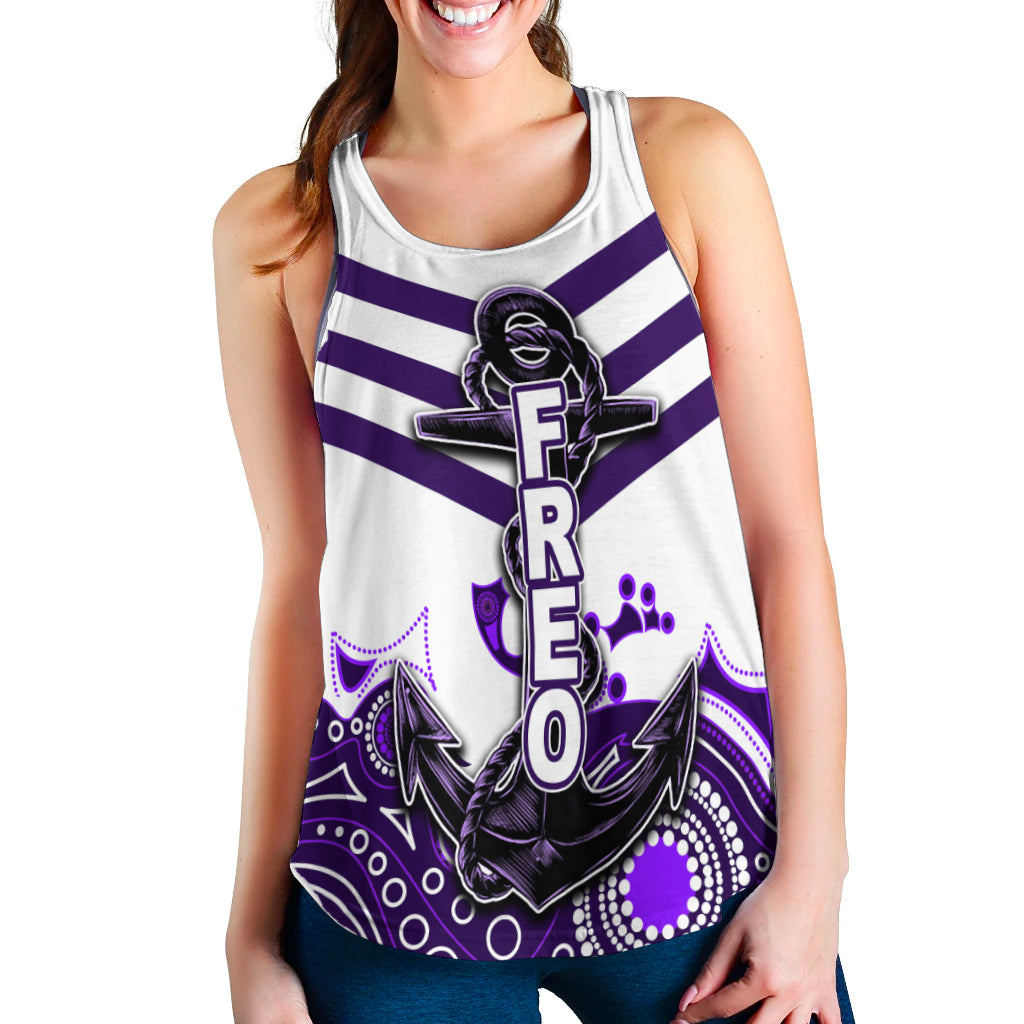 Fremantle Women's Recerback Tank Freo Aboriginal Simple White Style LT6 - Vibe Hoodie