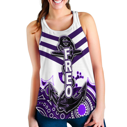 Fremantle Women's Recerback Tank Freo Aboriginal Simple White Style LT6 - Vibe Hoodie