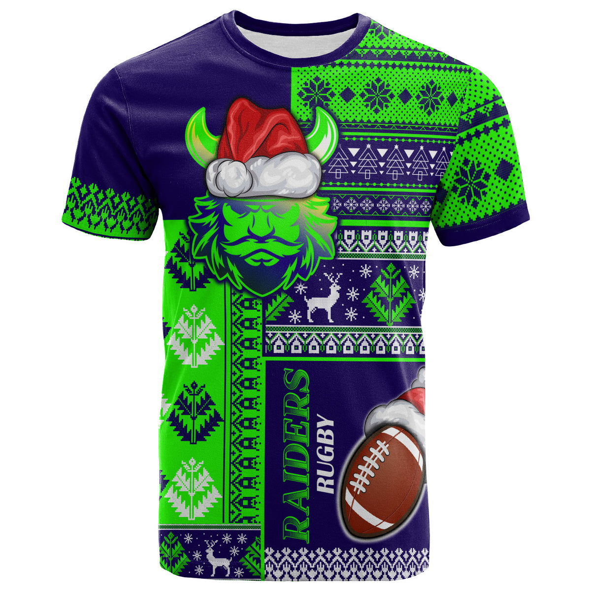 raiders-rugby-t-shirt-custom-christmas-snowflakes-warriors-mascot-t-shirt