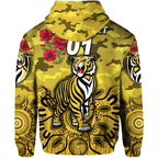 (Custom Personalised) Richmond Tigers ANZAC Zip Up And Pullover Hoodie Indigenous Vibes - Yellow LT8