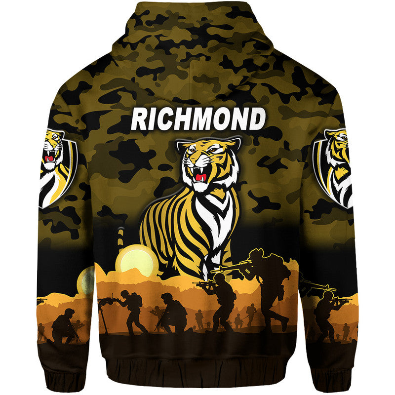 Richmond Tigers ANZAC Zip Up And Pullover Hoodie Simple Style - Black LT8