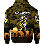 Richmond Tigers ANZAC Zip Up And Pullover Hoodie Simple Style - Black LT8