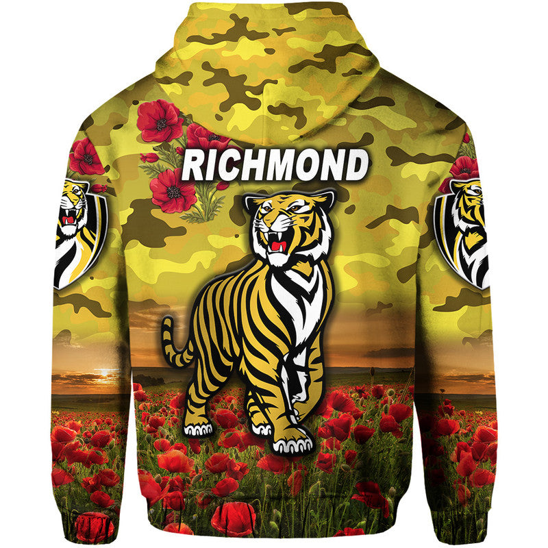 Richmond Tigers ANZAC Zip Up And Pullover Hoodie Poppy Vibes - Yellow LT8