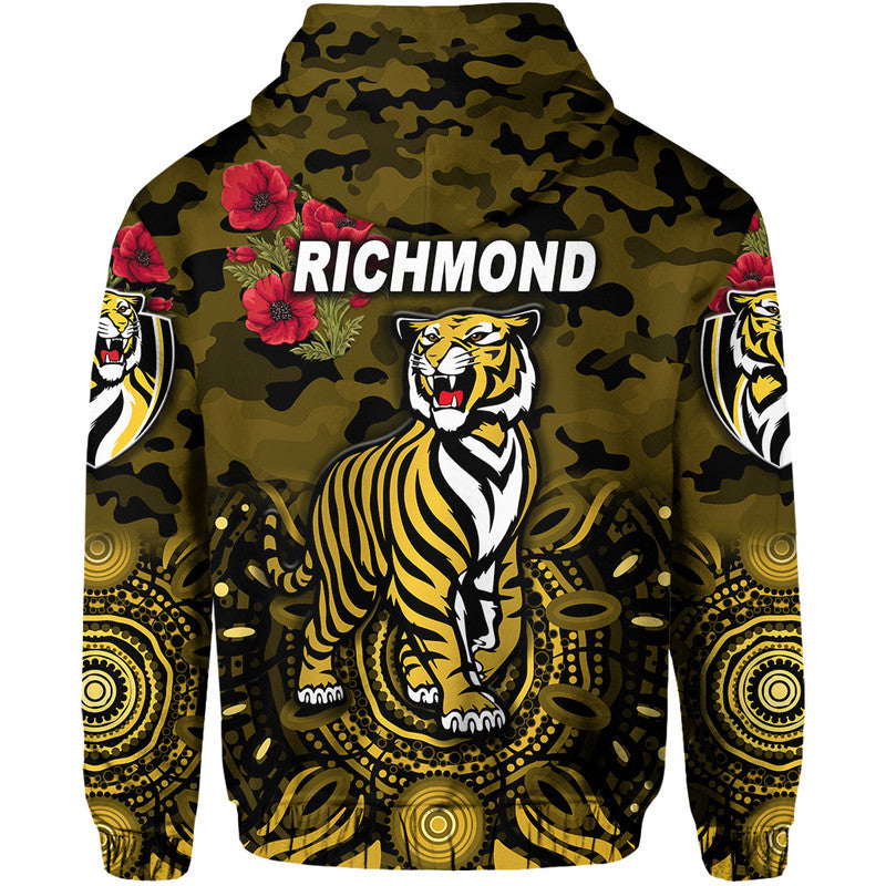 Richmond Tigers ANZAC Zip Up And Pullover Hoodie Indigenous Vibes - Black LT8