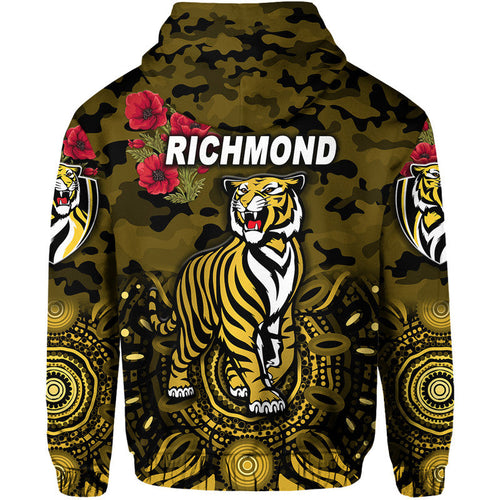 Richmond Tigers ANZAC Zip Up And Pullover Hoodie Indigenous Vibes - Black LT8