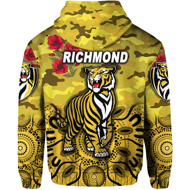 Richmond Tigers ANZAC Zip Up And Pullover Hoodie Indigenous Vibes - Yellow LT8
