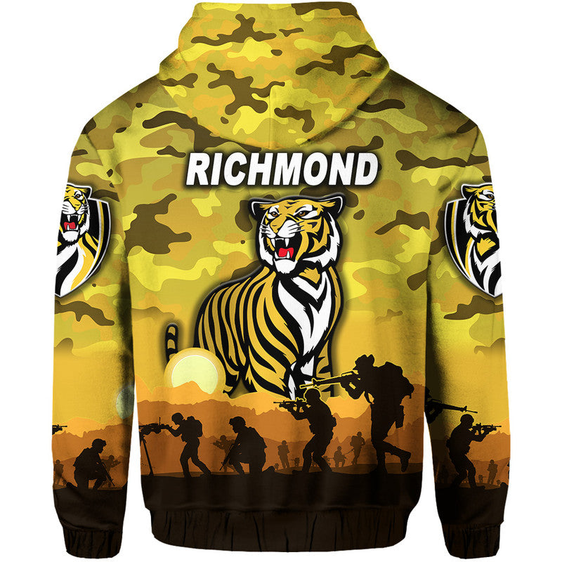Richmond Tigers ANZAC Zip Up And Pullover Hoodie Simple Style - Yellow LT8
