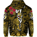 (Custom Personalised) Richmond Tigers ANZAC Zip Up And Pullover Hoodie Indigenous Vibes - Black LT8