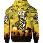 (Custom Personalised) Richmond Tigers ANZAC Zip Up And Pullover Hoodie Simple Style - Yellow LT8