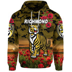 Richmond Tigers ANZAC Zip Up And Pullover Hoodie Poppy Vibes - Black LT8