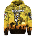 (Custom Personalised) Richmond Tigers ANZAC Zip Up And Pullover Hoodie Simple Style - Yellow LT8
