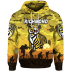 (Custom Personalised) Richmond Tigers ANZAC Zip Up And Pullover Hoodie Simple Style - Yellow LT8