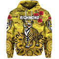 (Custom Personalised) Richmond Tigers ANZAC Zip Up And Pullover Hoodie Indigenous Vibes - Yellow LT8