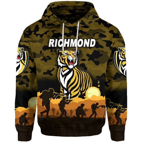 Richmond Tigers ANZAC Zip Up And Pullover Hoodie Simple Style - Black LT8