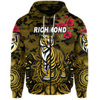 Richmond Tigers ANZAC Zip Up And Pullover Hoodie Indigenous Vibes - Black LT8
