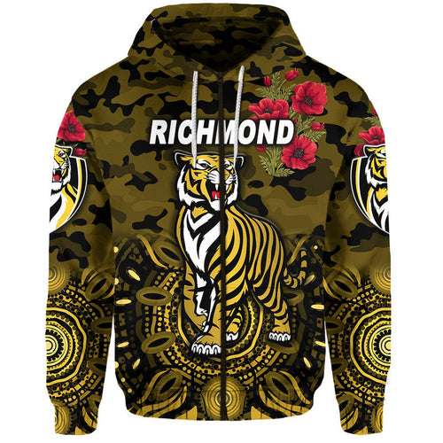 Richmond Tigers ANZAC Zip Up And Pullover Hoodie Indigenous Vibes - Black LT8