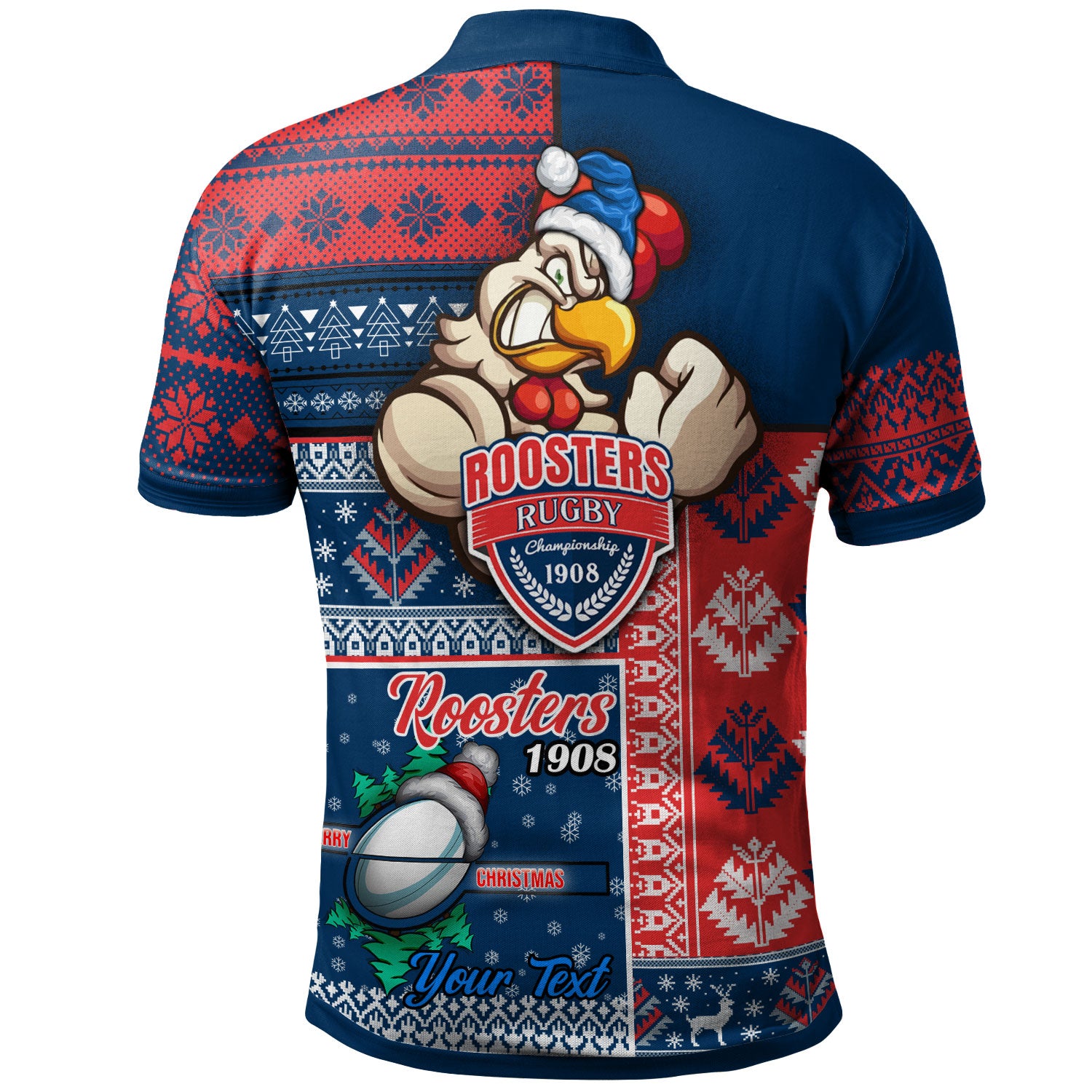 roosters-rugby-polo-shirt-custom-christmas-snowflakes-roosters-mascot-polo-shirt