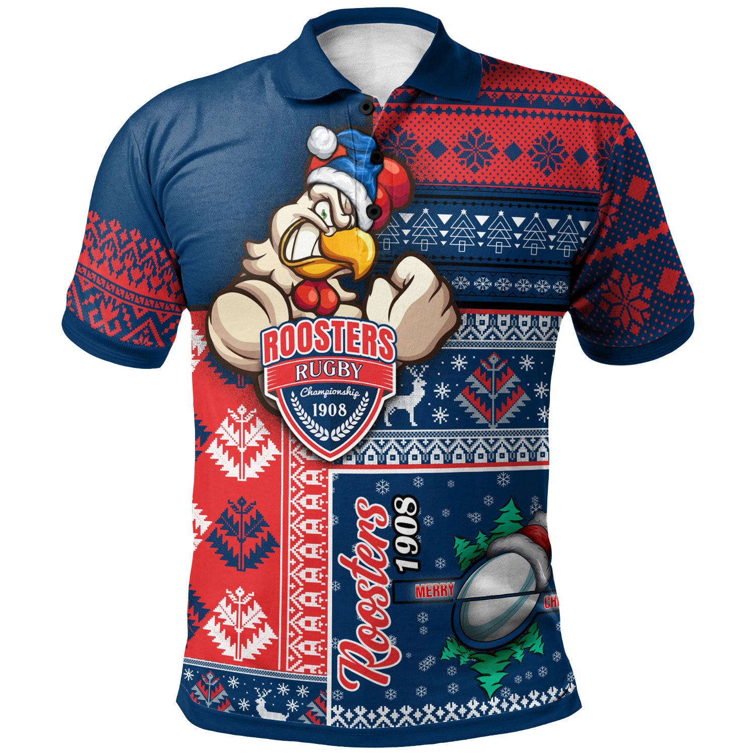 roosters-rugby-polo-shirt-custom-christmas-snowflakes-roosters-mascot-polo-shirt