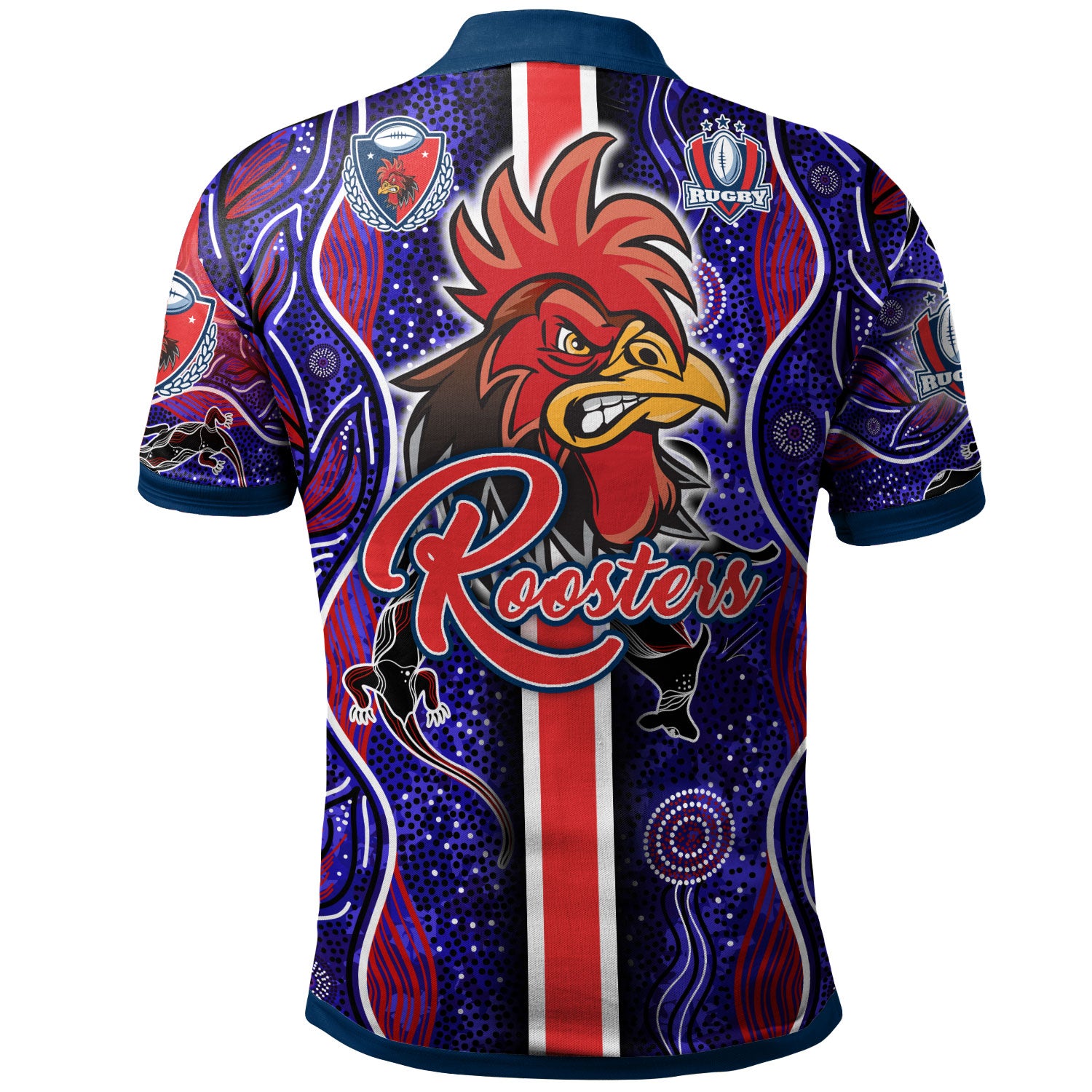 roosters-rugby-polo-shirt-custom-roosters-rugby-ball-aboriginal-indigenous-sport-style-polo-shirt