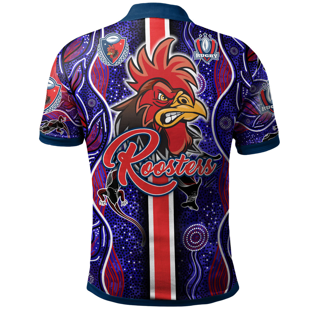 roosters-rugby-polo-shirt-custom-roosters-rugby-ball-aboriginal-indigenous-sport-style-polo-shirt