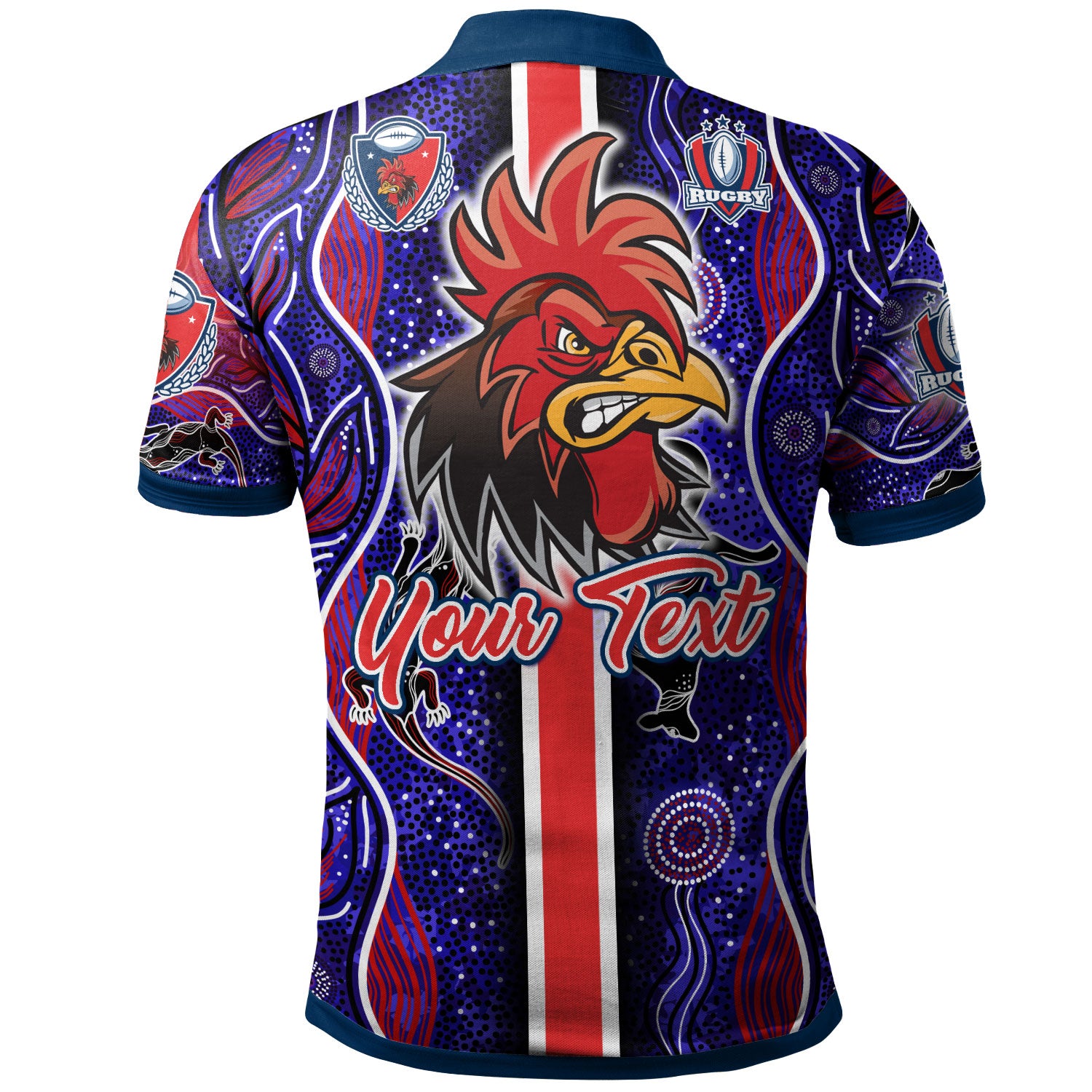 roosters-rugby-polo-shirt-custom-roosters-rugby-ball-aboriginal-indigenous-sport-style-polo-shirt