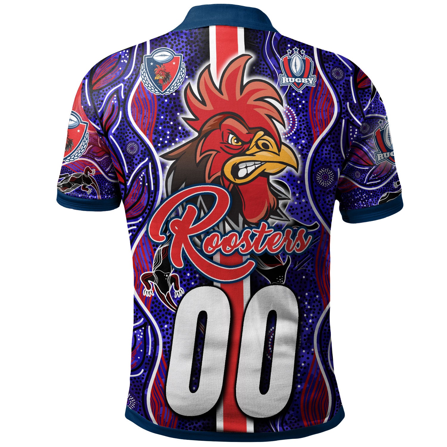 roosters-rugby-polo-shirt-custom-roosters-rugby-ball-aboriginal-indigenous-sport-style-polo-shirt