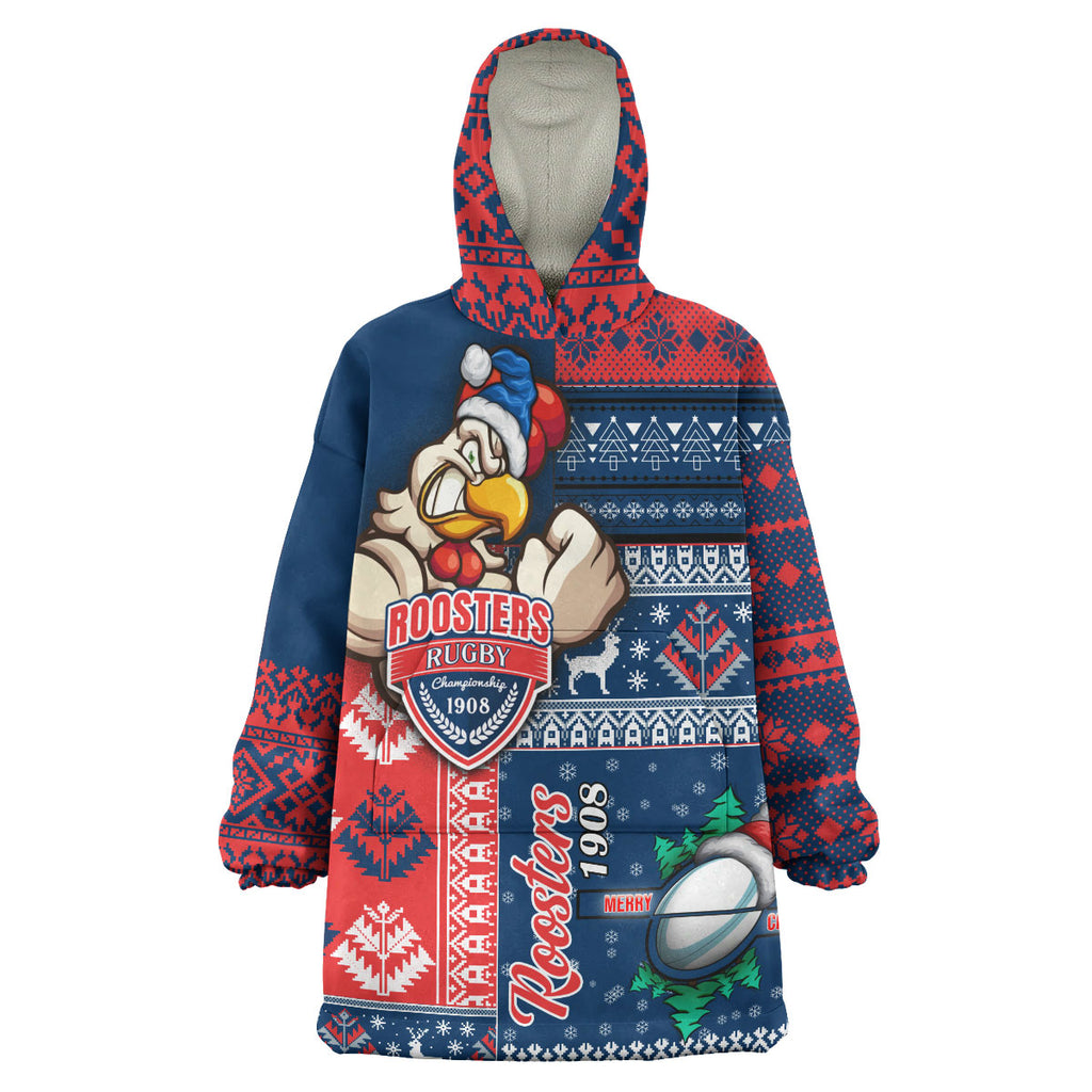 roosters-rugby-snug-hoodie-custom-christmas-snowflakes-roosters-mascot-wearable-blanket-hoodie