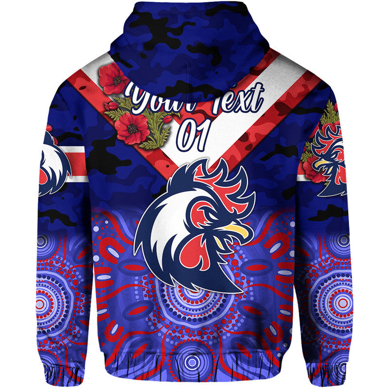 (Custom Personalised) Sydney Roosters ANZAC 2022 Zip Up And Pullover Hoodie Indigenous Vibes - Blue LT8