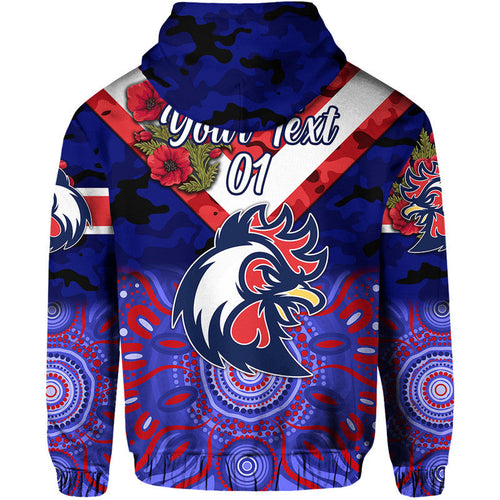 (Custom Personalised) Sydney Roosters ANZAC 2022 Zip Up And Pullover Hoodie Indigenous Vibes - Blue LT8