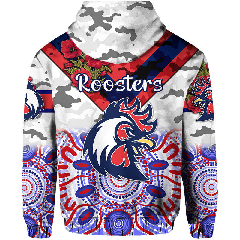 Sydney Roosters ANZAC 2022 Zip Up And Pullover Hoodie Indigenous Vibes - White LT8