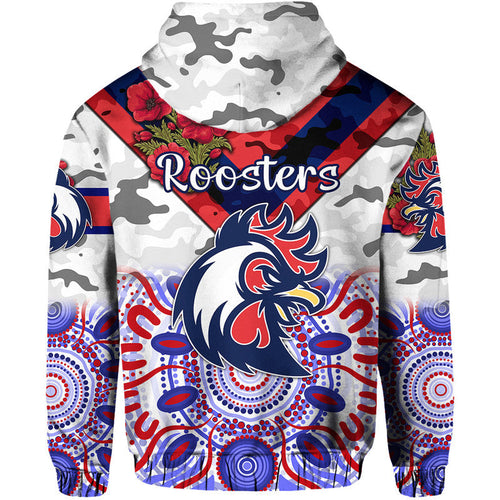 Sydney Roosters ANZAC 2022 Zip Up And Pullover Hoodie Indigenous Vibes - White LT8