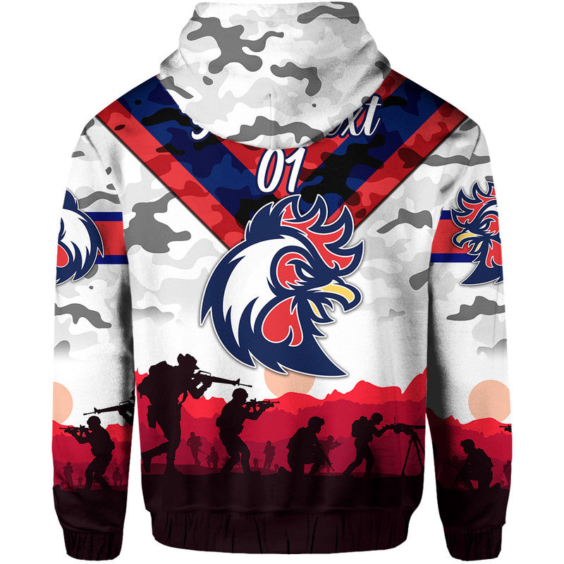 (Custom Personalised) Sydney Roosters ANZAC 2022 Zip Up And Pullover Hoodie Simple Style - White LT8