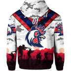 (Custom Personalised) Sydney Roosters ANZAC 2022 Zip Up And Pullover Hoodie Simple Style - White LT8