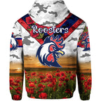 Sydney Roosters ANZAC 2022 Zip Up And Pullover Hoodie Poppy Flowers Vibes - White LT8