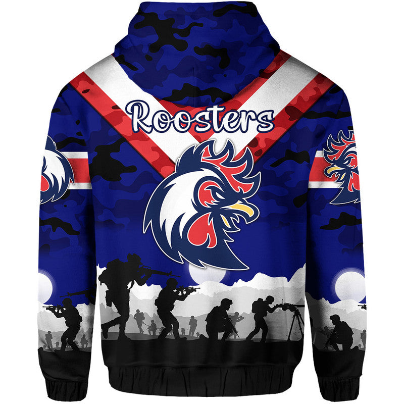 Sydney Roosters ANZAC 2022 Zip Up And Pullover Hoodie Simple Style - Blue LT8