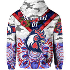 (Custom Personalised) Sydney Roosters ANZAC 2022 Zip Up And Pullover Hoodie Indigenous Vibes - White LT8