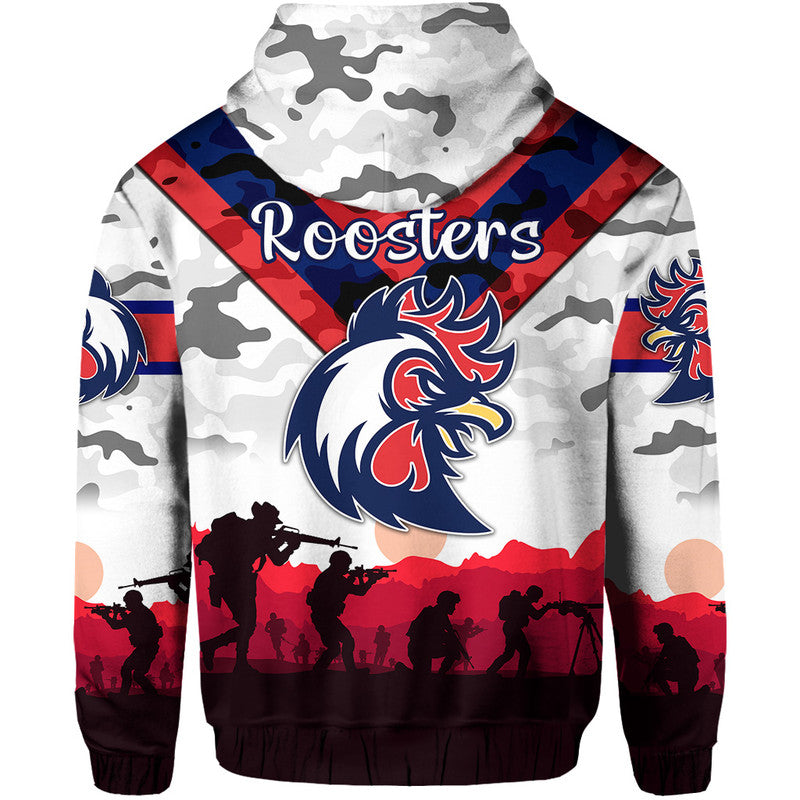 Sydney Roosters ANZAC 2022 Zip Up And Pullover Hoodie Simple Style - White LT8
