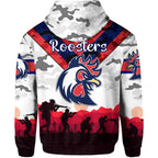 Sydney Roosters ANZAC 2022 Zip Up And Pullover Hoodie Simple Style - White LT8