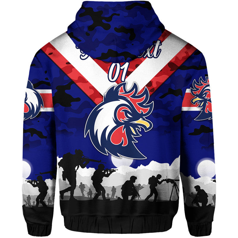 (Custom Personalised) Sydney Roosters ANZAC 2022 Zip Up And Pullover Hoodie Simple Style - Blue LT8