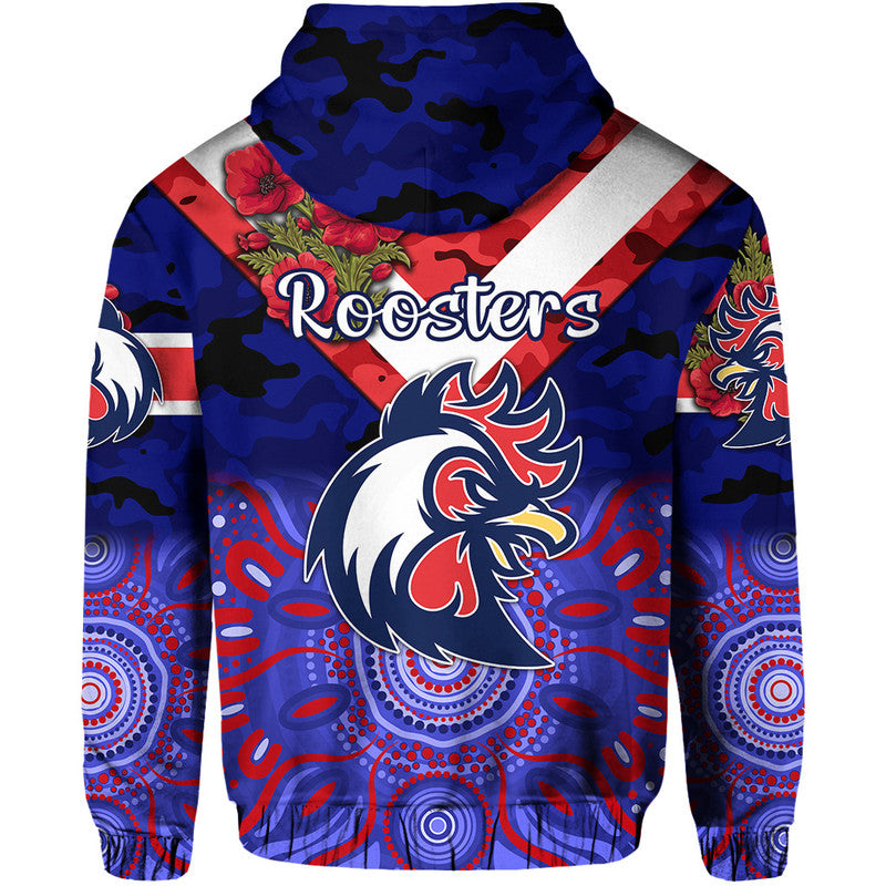 Sydney Roosters ANZAC 2022 Zip Up And Pullover Hoodie Indigenous Vibes - Blue LT8