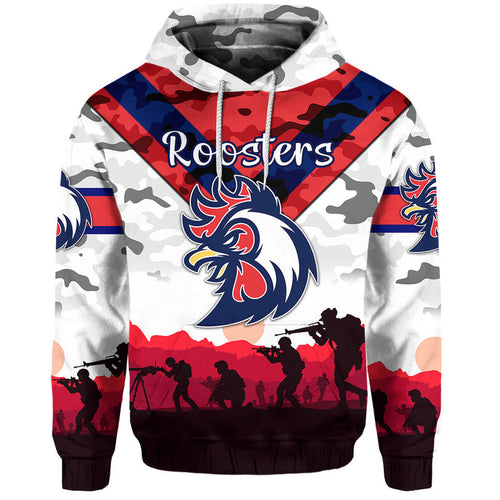 (Custom Personalised) Sydney Roosters ANZAC 2022 Zip Up And Pullover Hoodie Simple Style - White LT8