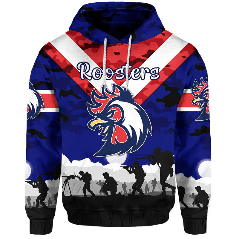 (Custom Personalised) Sydney Roosters ANZAC 2022 Zip Up And Pullover Hoodie Simple Style - Blue LT8