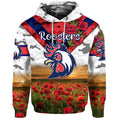 Sydney Roosters ANZAC 2022 Zip Up And Pullover Hoodie Poppy Flowers Vibes - White LT8