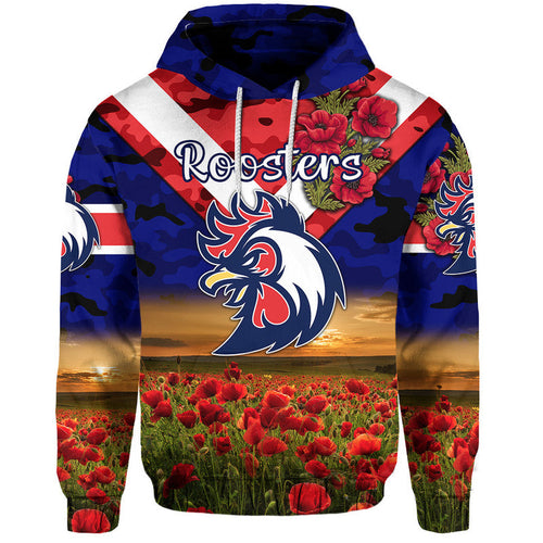 Sydney Roosters ANZAC 2022 Zip Up And Pullover Hoodie Poppy Flowers Vibes - Blue LT8