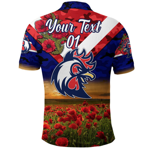 custom-personalised-roosters-anzac-polo-shirt-poppy-flowers-vibes-blue
